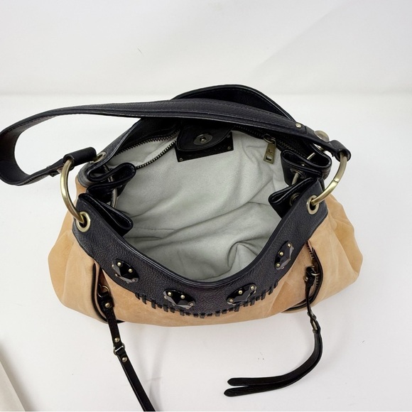 Tre Vero Leather Satchel Tan and Black Women's Handbag - Picture 6 of 16